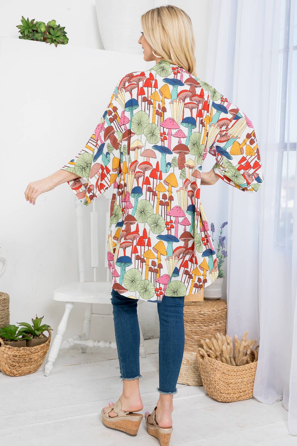 Mushroom Print Kimono - White