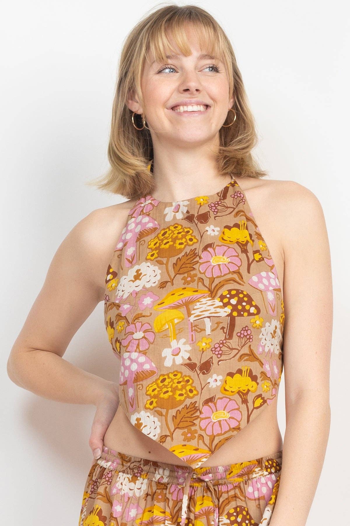 Mushroom Print Halter Top