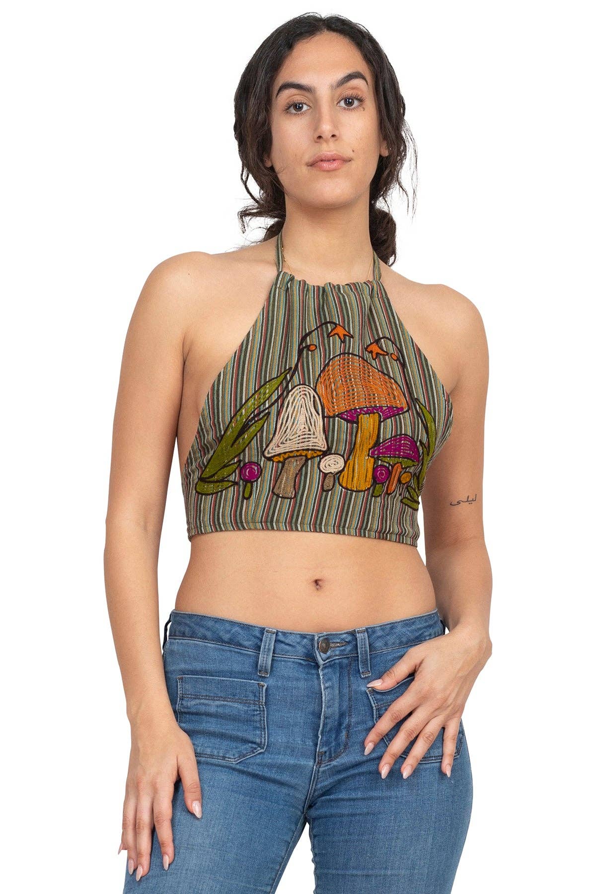 Mushroom Embroidery Halter Top