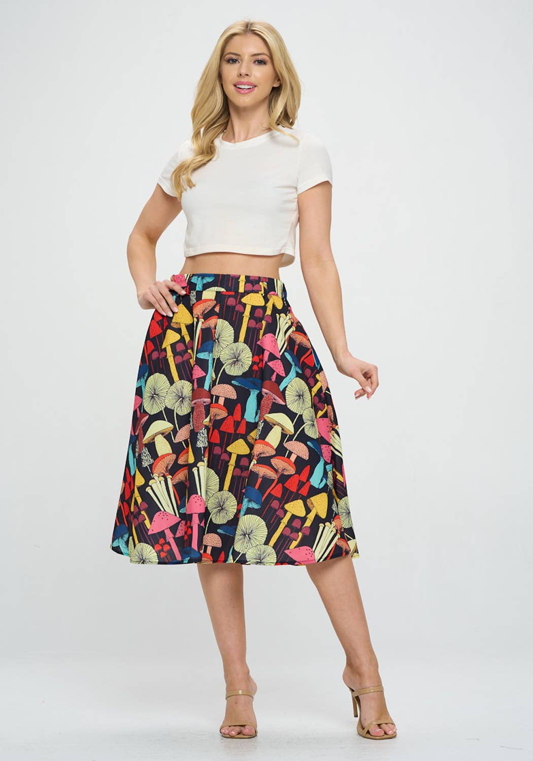 Mushroom Print Skirt with Pockets!- Black