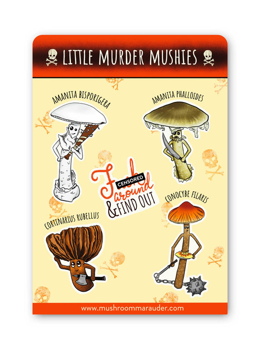 Little Murder Mushies |  Sticker Sheet of 4 Deadly Mushrooms