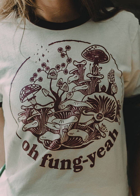 Oh, Fung-Yeah - unisex ringer t-shirt in creme and burgundy